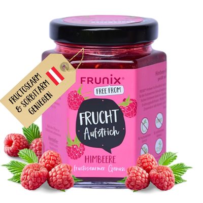 FRUNIX Fruit Spreads, 8 Varieties: Low-Fructose, Low-Sorbitol, Vegan, Gluten-Free, No Citric Acid, Low FODMAP (Raspberry)