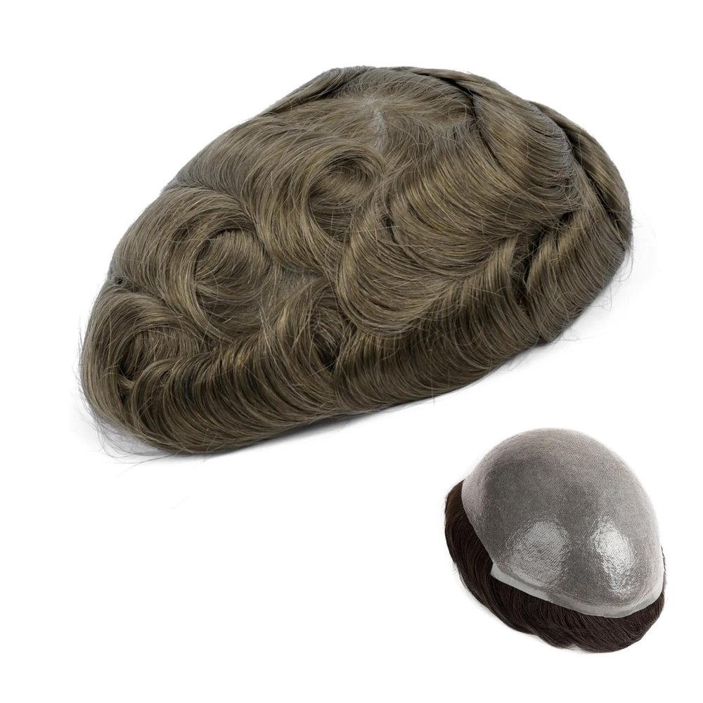 Men’s Human Hair Toupee, Ultra-Thin 0.03 mm Skin Base, Lightweight, Medium Density, 8 × 10 in, 100% Human Hair System, 17#
