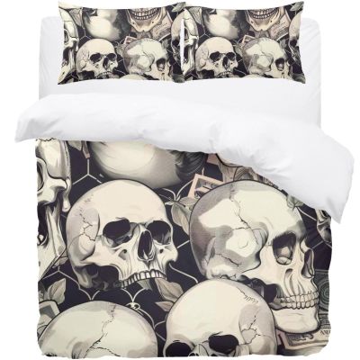 Eslifey Double Duvet Cover Set, Vintage Skull and Dollar Pattern, Soft Microfiber Bedding with 2 Pillowcases