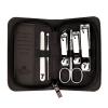 Manicure/Pedicure Set, Portable 6-in-1 Stainless Steel Nail Clipper Set with Nail Scissors and Black/Brown Leather Travel Case (Black) view 1