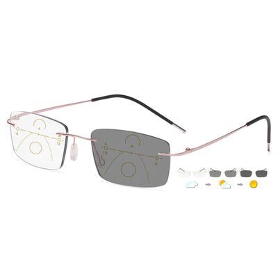 ABETOS Self-Tinting Progressive Reading Glasses, Rimless Titanium, Pink +1.0