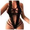 SRZYMJ Women's Sheer Babydoll Lingerie Set, Lace Nightdress with Push-Up Detail, Black/White view 1