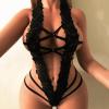 SRZYMJ Women's Sheer Babydoll Lingerie Set, Lace Nightdress with Push-Up Detail, Black/White view 2