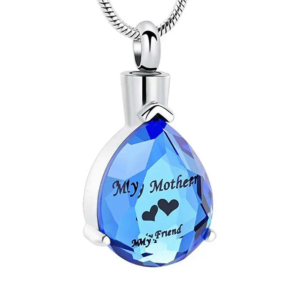 MKJFRLLSA Engraved Crystal Teardrop Cremation Necklace Urn for Ashes Memorial Pendant Keepsake Jewelry for Humans/Pets