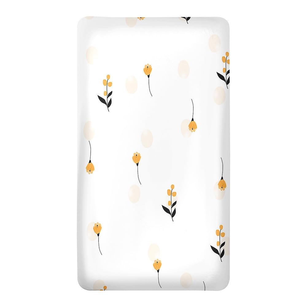 Treer Baby Fitted Sheet with Elastic, 3D Crib Sheet, Yellow Flowers, 95 x 65 x 10 cm