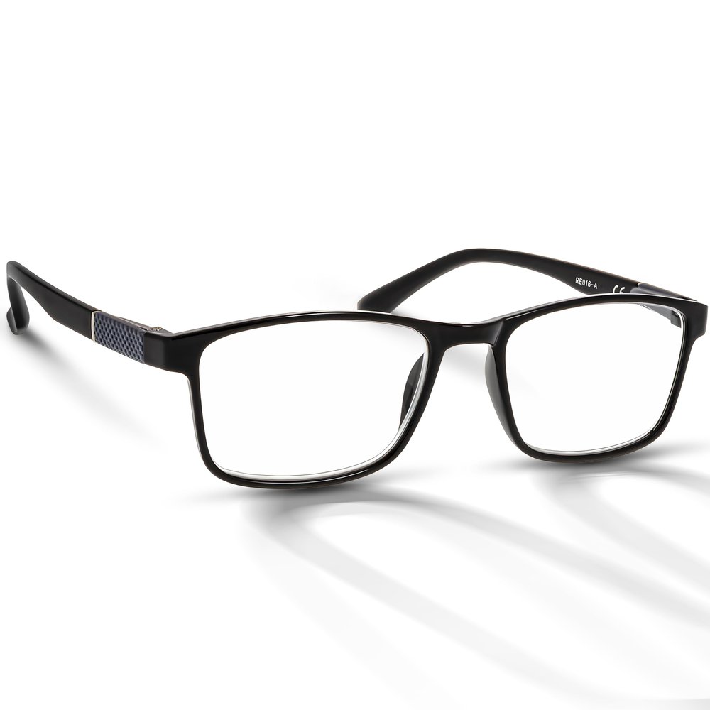 BRILO Men's Black Rectangular Reading Glasses +3.50