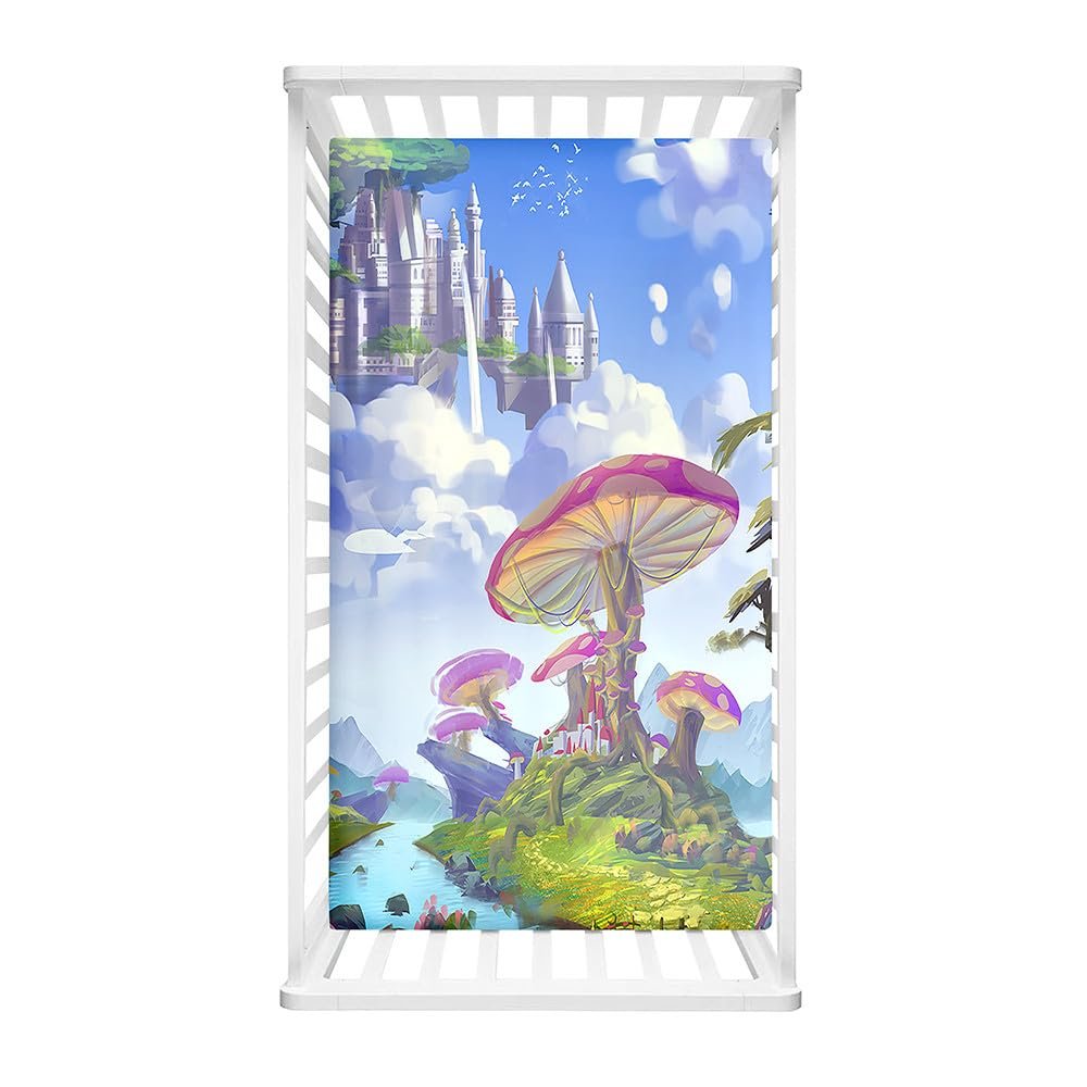 Morbuy Baby Crib Fitted Sheet, Forest Mushroom Design, Microfiber, 120 x 60 cm