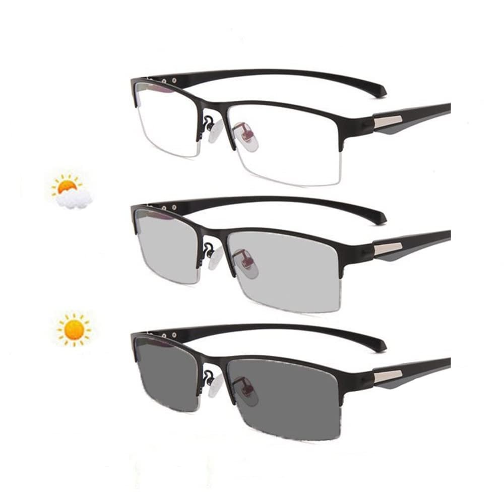 GSKDZG Men's Semi-Rimless Photochromic Progressive Reading Glasses +1.0