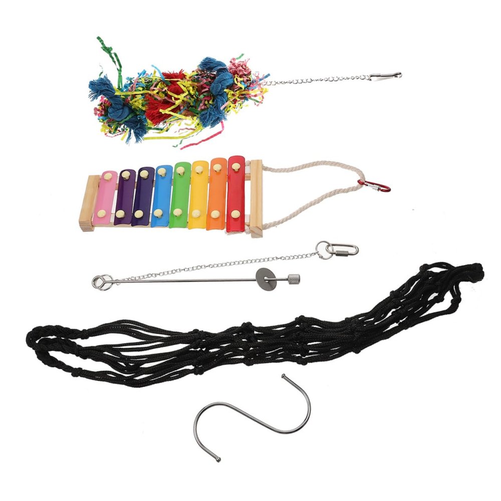 Parliky 4-Piece Hanging Wooden Chicken Toy Set with Xylophone and Vegetable Skewer