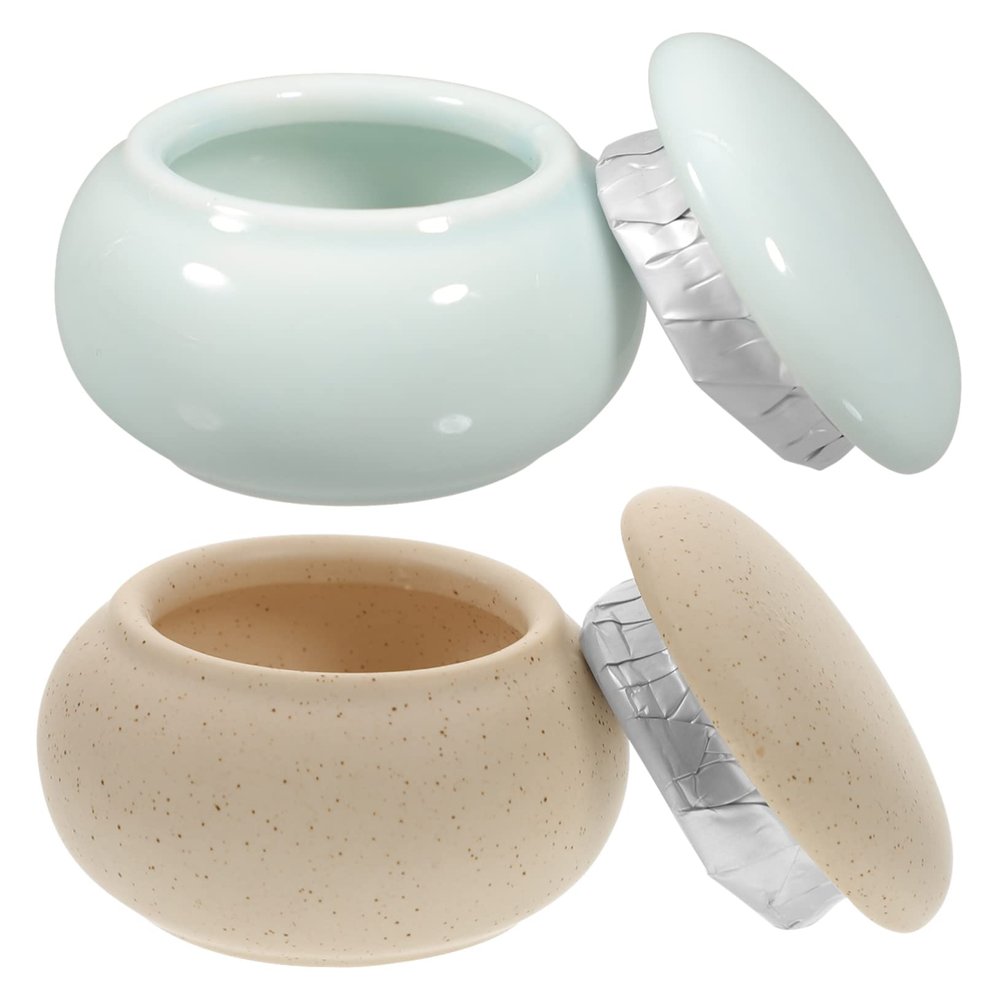 HAPINARY 2-Piece Ceramic Cosmetic Jars with Lids, Small Portable Manicure Containers