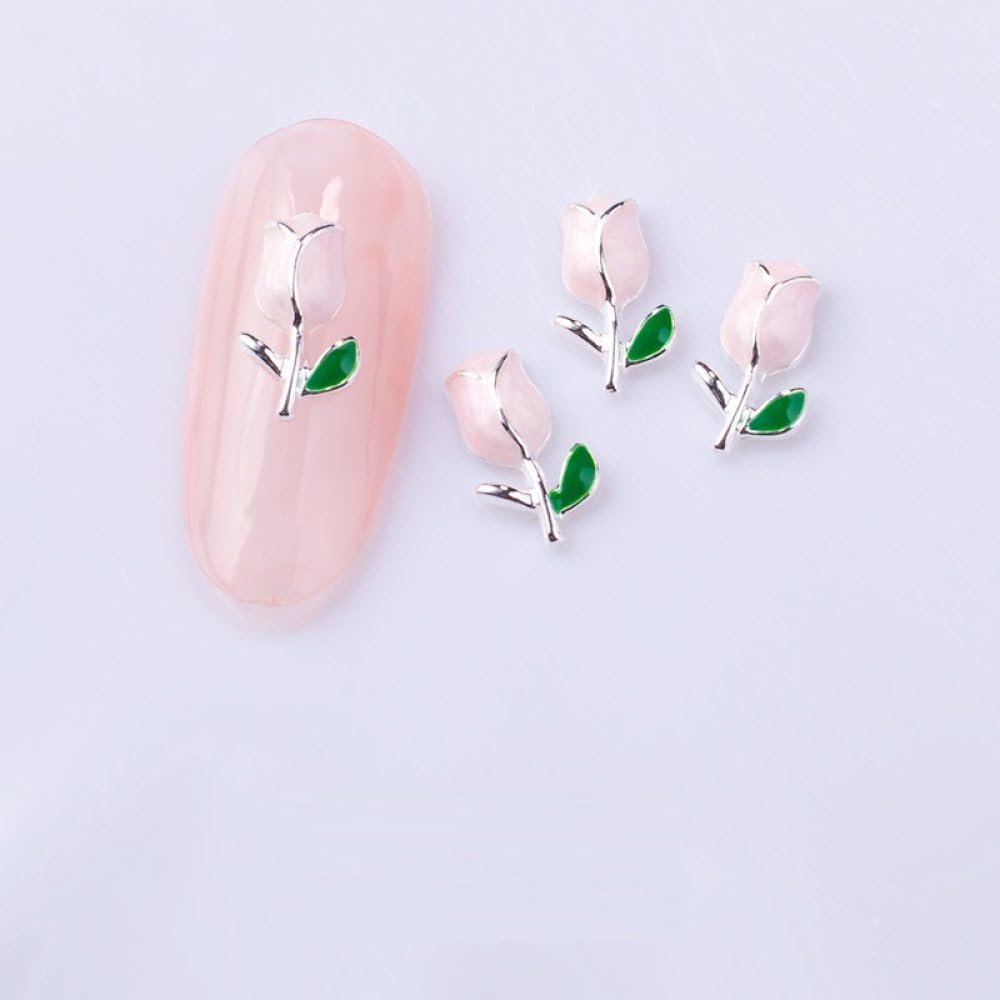 qbodp 20-Piece Silver-Trimmed Tulip Nail Charms