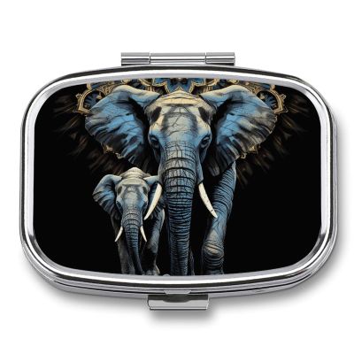 Pill Organizer with Two Elephants on a Black Background, 2 Compartments