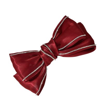 FRCOLOR Large Red Silk and Satin Hair Clip with Unique Bow Decoration