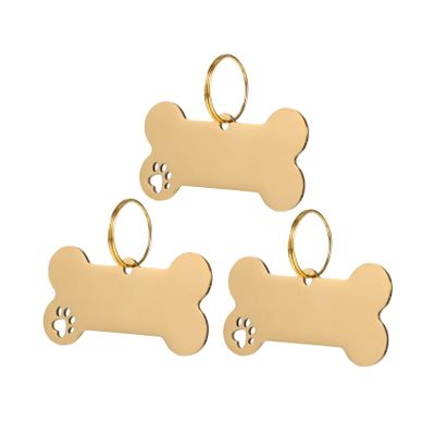 Dog ID Tags with Engraving, Anti-Loss, 3-Pack Stainless Steel, Gold
