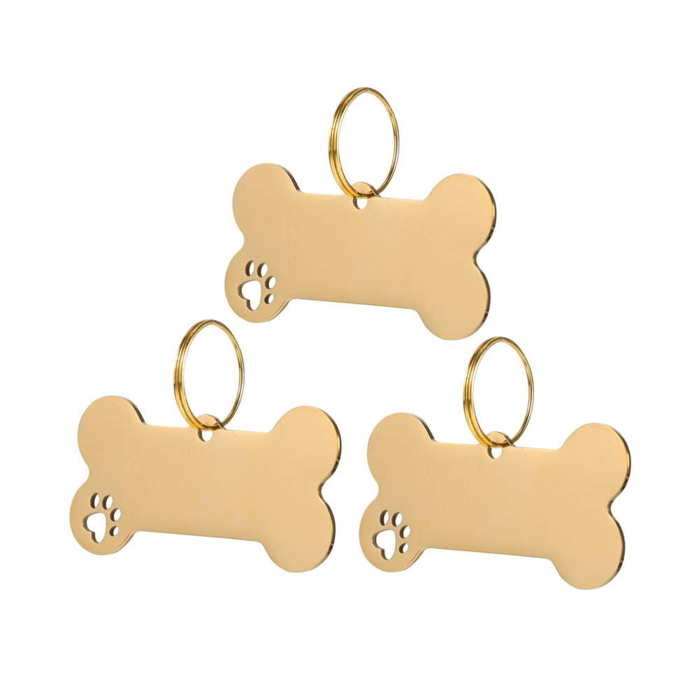 Dog ID Tags with Engraving, Anti-Loss, 3-Pack Stainless Steel, Gold
