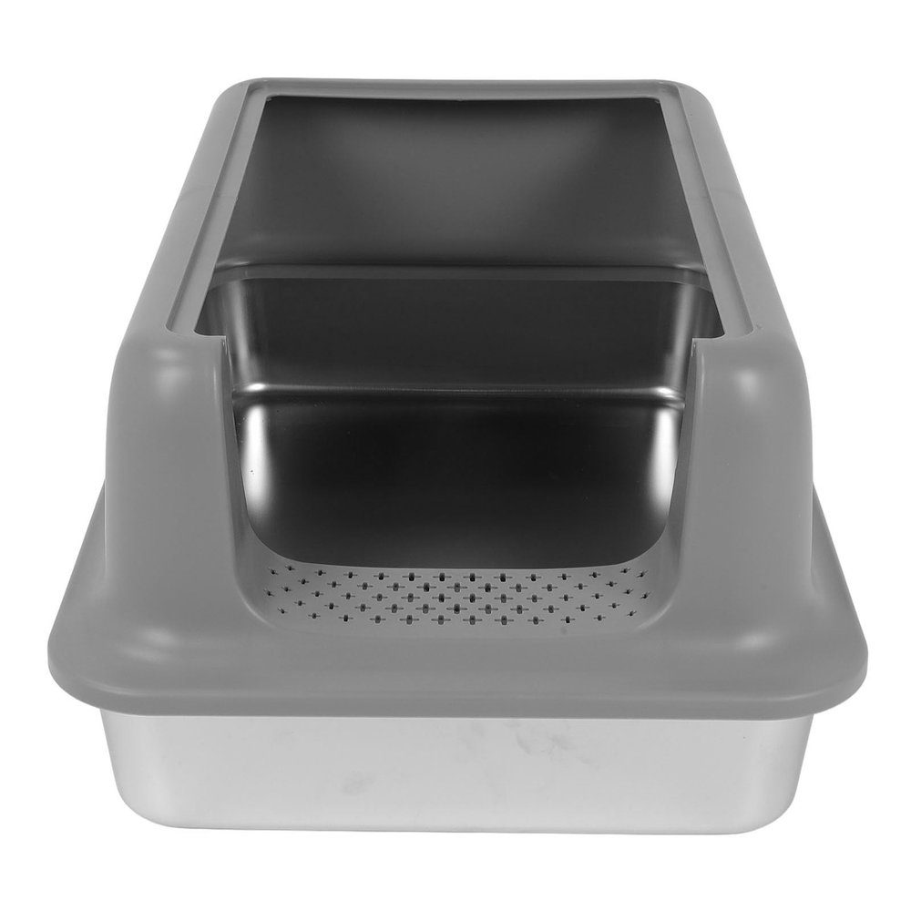 High-Sided Stainless Steel Cat Litter Box with Splash Guard