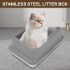 High-Sided Stainless Steel Cat Litter Box with Splash Guard view 4