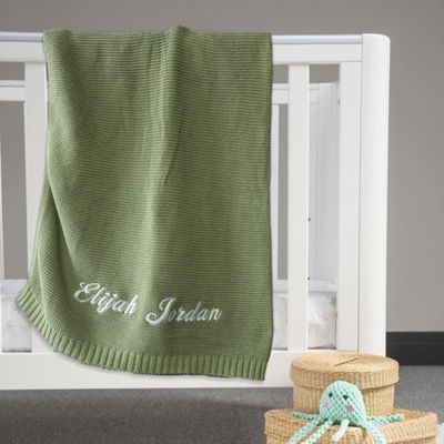 Personalized Baby Blanket with Name, Soft Cotton Knit, Embroidered