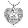 Free Engraving Papa/Mom/Son/Grandma/Grandpa/Husband in My Heart Cremation Urn Necklace with Crystal Wing Memorial Jewelry view 1