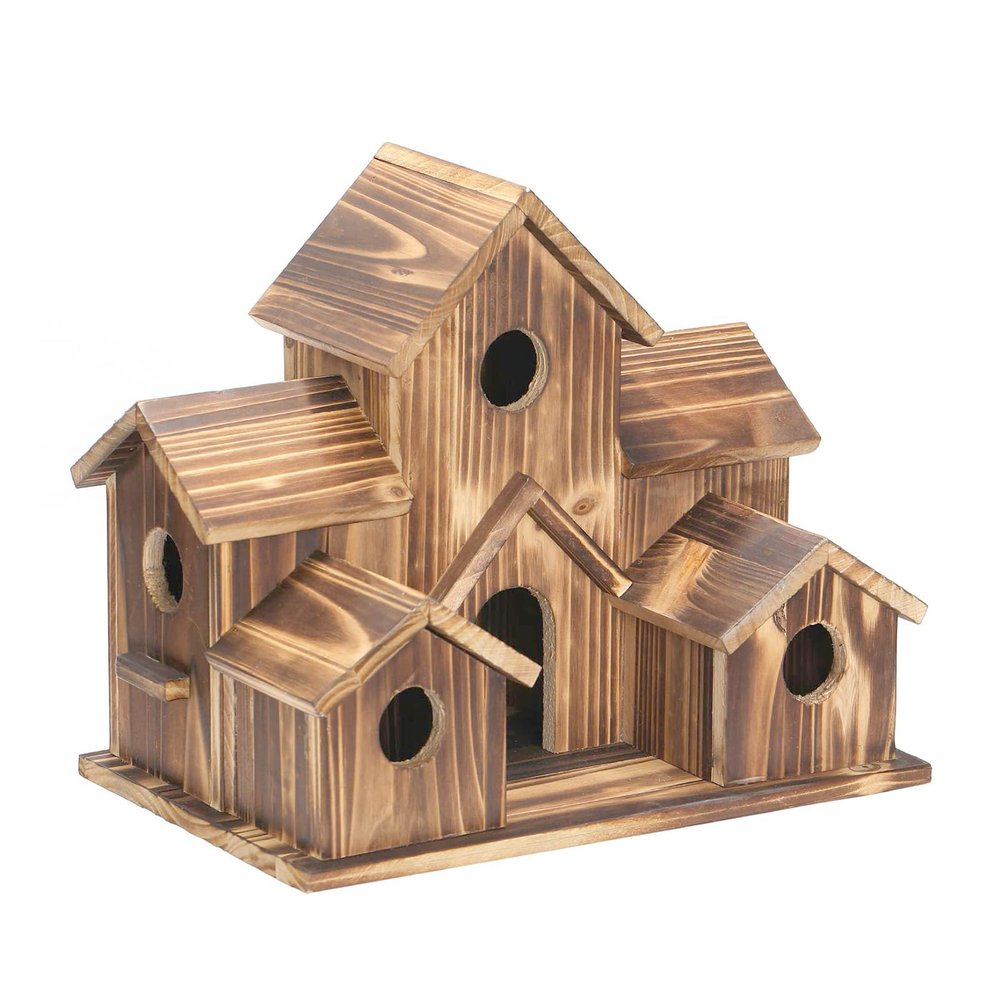 YAPAILANG Handmade Wooden Birdhouse for Outdoors with 6 Holes for Wild Birds