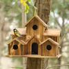 YAPAILANG Handmade Wooden Birdhouse for Outdoors with 6 Holes for Wild Birds view 3
