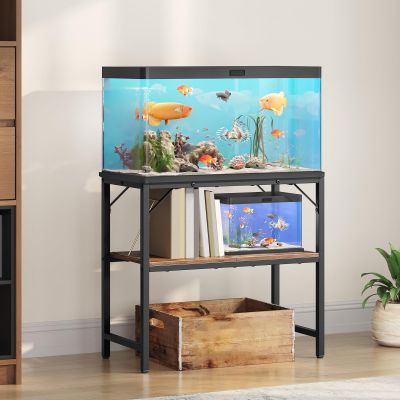 MAHANCRIS Aquarium Stand, 30 L, 2-Tier, Vintage Brown and Black