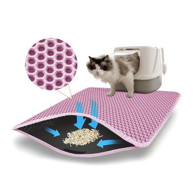 Viusneun Cat Litter Mat, Double-Layer Non-Slip Waterproof Honeycomb Design, Pink, 45 x 60 cm