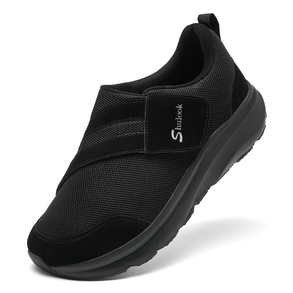 SHULOOK Diabetic Shoes for Men, Extra Wide, Lightweight (Black, EU 42)
