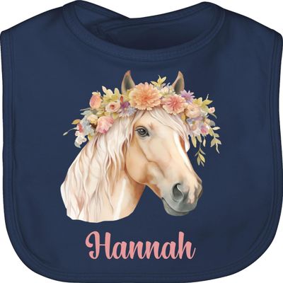 Baby Bib – Horse Girl Gift, Haflinger Horse Design, Custom Name, One Size, Navy Blue