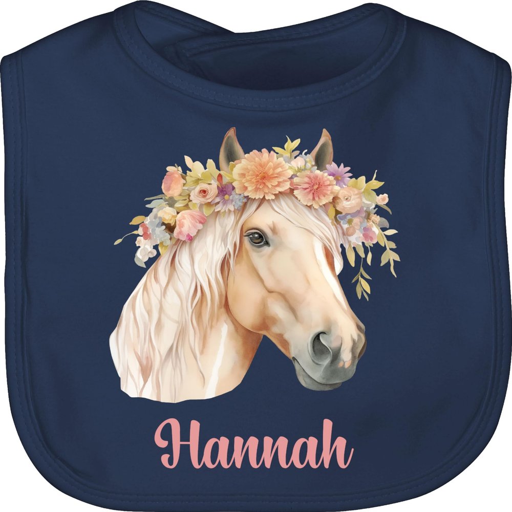 Baby Bib – Horse Girl Gift, Haflinger Horse Design, Custom Name, One Size, Navy Blue