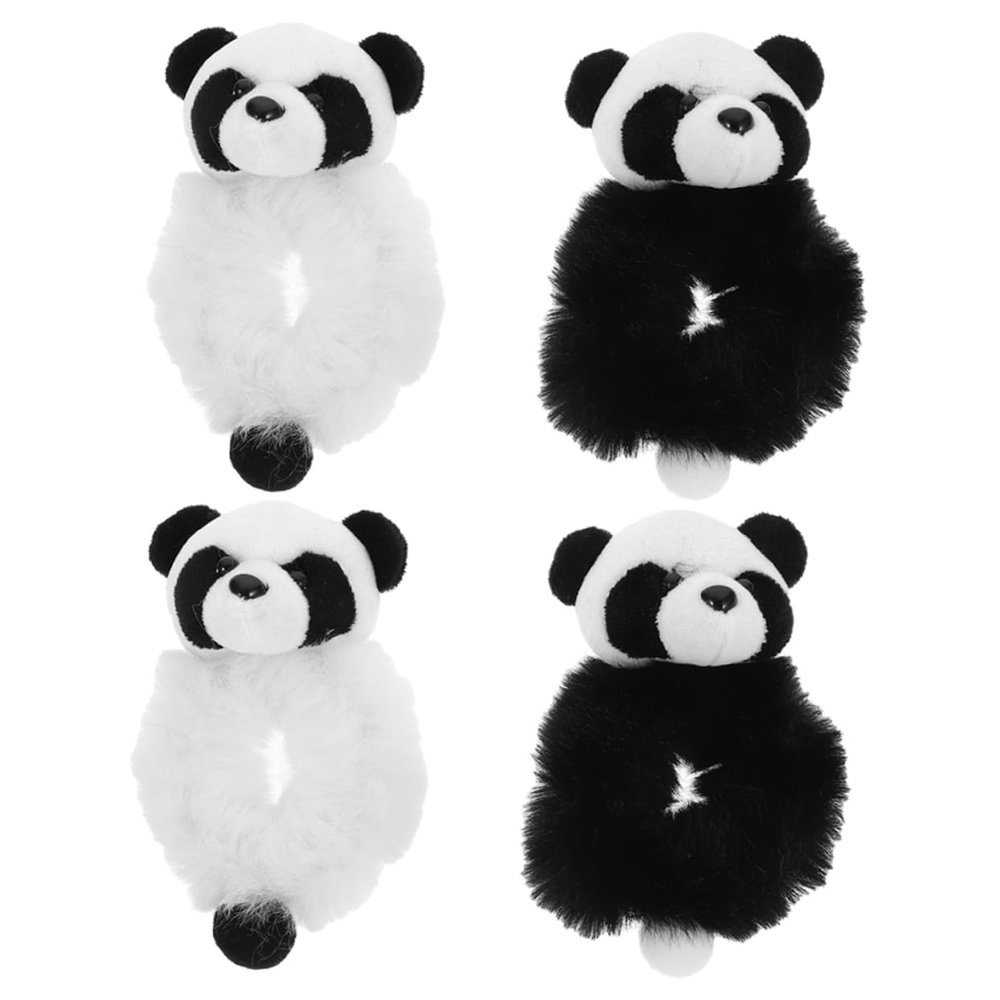 Plush Panda Hair Ties, 4-Pack, for Women and Girls