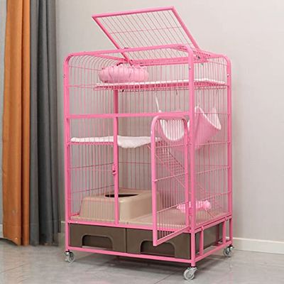 Large 3-Tier Cat Cage with Litter Box, Hammock, and Wheels