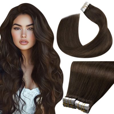 LaaVoo Invisible Tape-In Extensions, Remy Human Hair, Dark Brown #2, Straight, 80 g, 40 Pieces, 35 cm