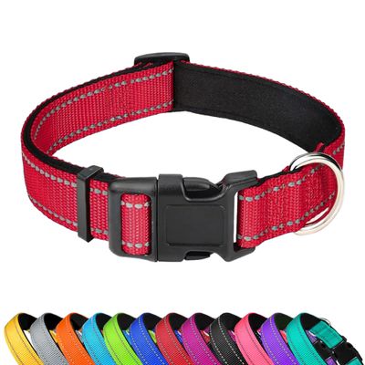 LZGOPE Reflective Dog Collar, Adjustable Neoprene Padded Nylon, Red, XL