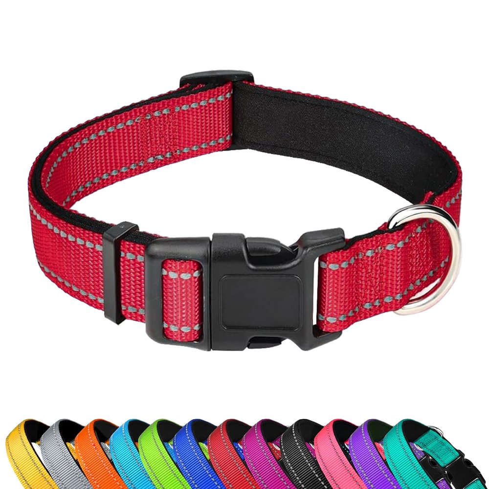 LZGOPE Reflective Dog Collar, Adjustable Neoprene Padded Nylon, Red, XL
