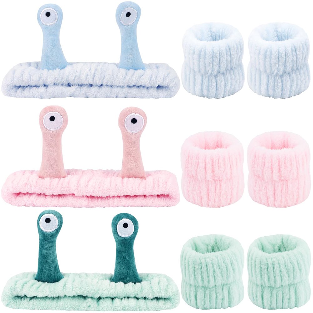 Atoden Spa Skincare Headband, Snail Face-Washing Headband, Pink/Green/Blue