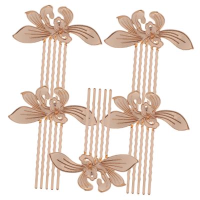Mikinona Gold Copper Hair Combs with Smooth Edges, 5-Pack, Vintage Flower Design