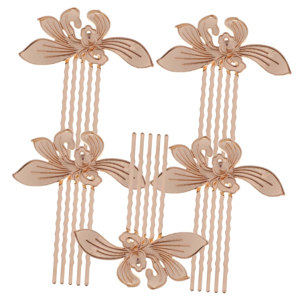 Mikinona Gold Copper Hair Combs with Smooth Edges, 5-Pack, Vintage Flower Design
