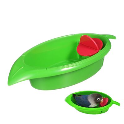 VILLFUL Parrot Bath for Small Birds, Large Basin, Green Plastic