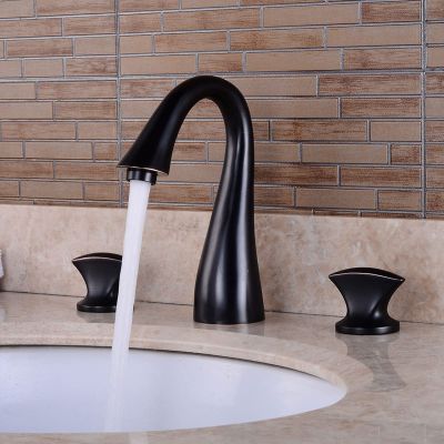 Two-Handle Widespread Bathroom Sink Faucet, Swanneck, 3-Hole, Hot and Cold Water