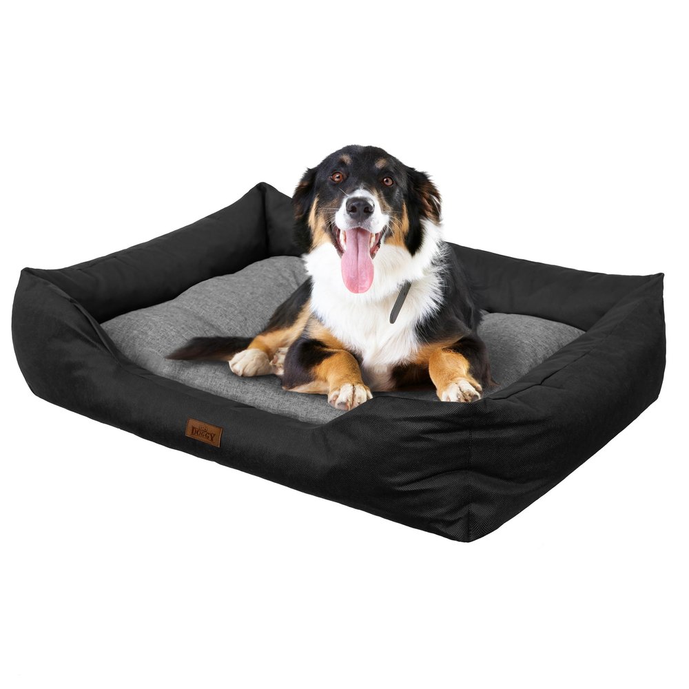 DOGGY Dog Bed, Linen-Look Cushion, Raised Sides, Easy-Clean, XXL, 125 x 98 cm, Graphite