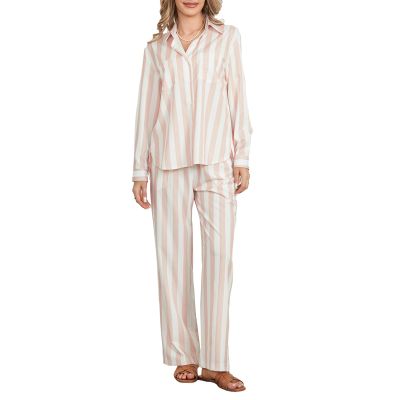 Felcia Women's 2-Piece Lounge Set, Loose Graphic Print, Long-Sleeve Button-Down Shirt and Wide-Leg Pants, O-Pink, XL