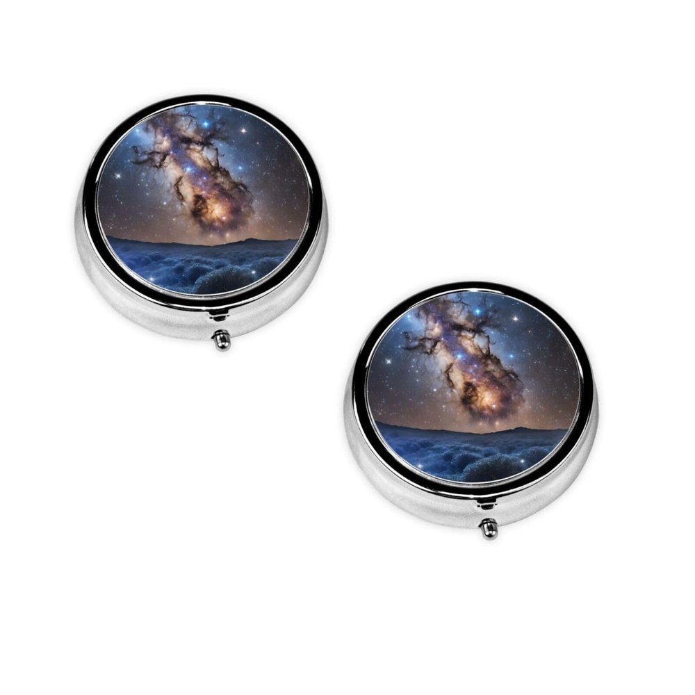 Galaxy Space Printed Mini Pill Case, Round, 3 Compartments