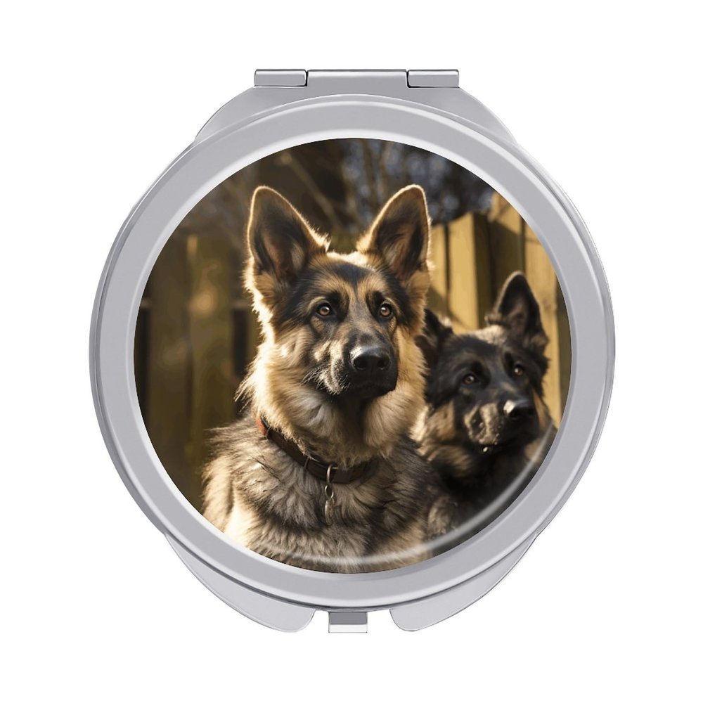 YHEGBFD German Shepherd Mini Travel Makeup Mirror, Folding Double-Sided Hand Mirror