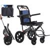 YFJBDKS Lightweight Folding Transport Wheelchair with Telescopic Handle, 12-Inch Wheels, Blue with Black Frame view 1