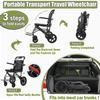 YFJBDKS Lightweight Folding Transport Wheelchair with Telescopic Handle, 12-Inch Wheels, Blue with Black Frame view 4