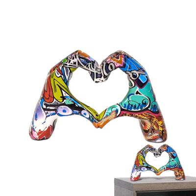 Heart Hands Sculpture, Colorful Graffiti Love Gesture Ornament
