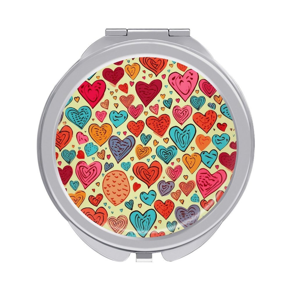 NHYDSPQ Makeup Mirror, Colorful Handheld Mirror with Heart Pattern, Compact Travel Cosmetic Mirror