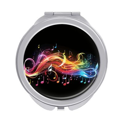 NHYDSPQ Makeup Mirror, Rainbow Musical Notes Print, Compact Travel Hand Mirror