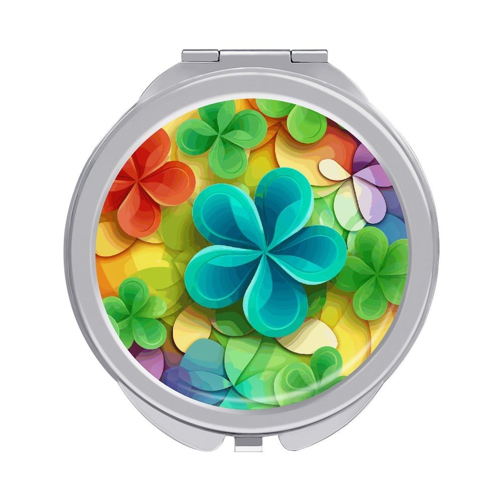 NHYDSPQ Compact Travel Makeup Mirror with Rainbow Circle Clover Print